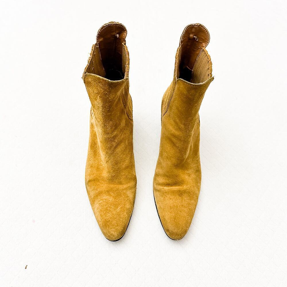 Zara Tan Leather Block Heel Bootie Pointy Toe Size 37